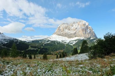 Scenic view of landscape and mountains against sky