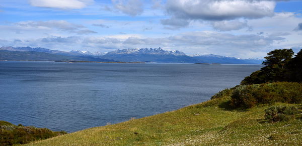 Scenic view of lake against sky