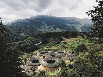 Aerial view of mountains against sky