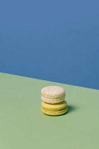 Close-up of dessert against blue background