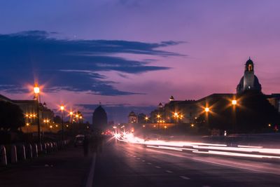 Light trails on road at night