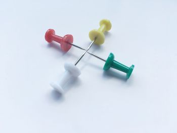 High angle view of toy on white background