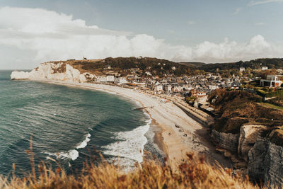 High angle view of beach and buildings in city