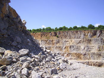 Rocks on land against clear sky