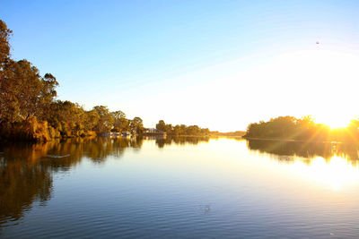 Scenic view of lake against clear sky