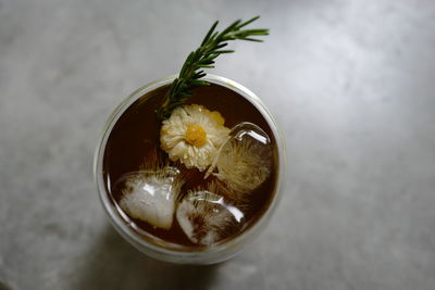 High angle view of drink on table