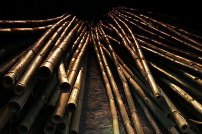 Stack of bamboo in darkroom