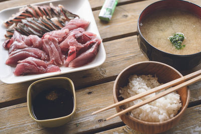 Fishing port in the japanese countryside fisherman's breakfast.