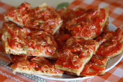 Close-up of pizza on plate