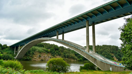 Motorway bridge over the river, in a green landscape.