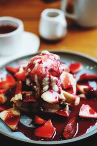 Close-up of dessert in plate on table