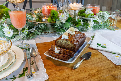 High angle view of food on table