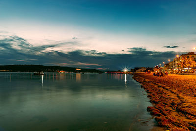 Scenic view of lake against sky at sunset