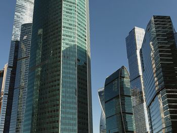 Tall modern office blue buildings in moscow city. moscow-city skyscrapers, russia