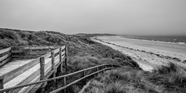 Scenic view of beach against clear sky