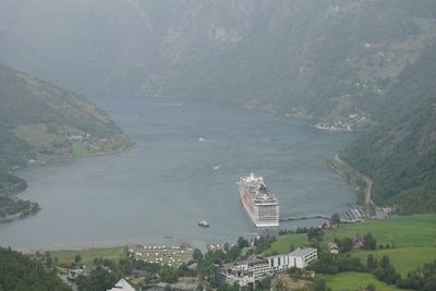 High angle view of city by sea
