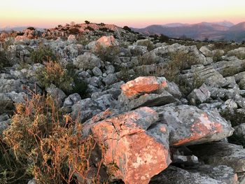 Scenic view of mountains during sunset