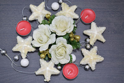 High angle view of ice cream on table