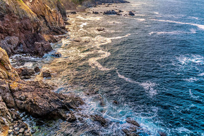 High angle view of rocks in sea