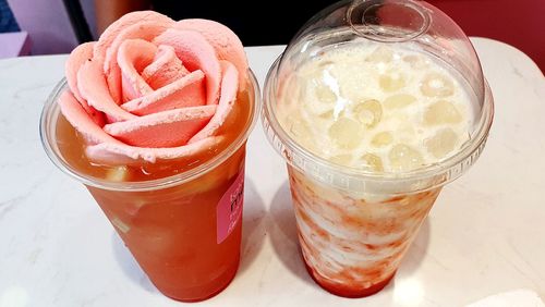 High angle view of ice cream on table