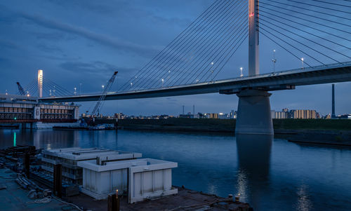 View of suspension bridge over river