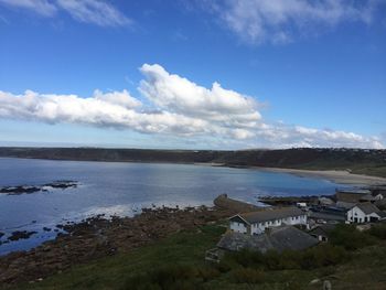 High angle view of lake against sky