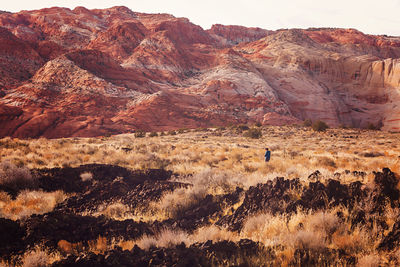 Boy hiking alone in the wilderness