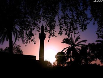 Low angle view of silhouette palm trees against sky at sunset