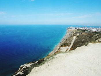 Scenic view of sea against blue sky