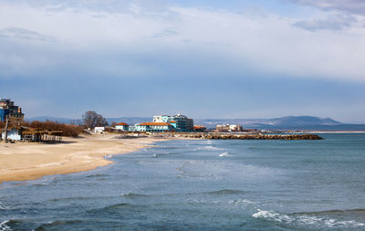 Beach and sea in bright sunlight