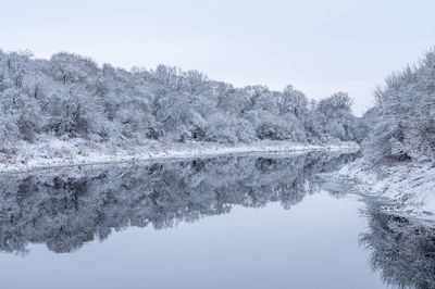 Reflection of trees in lake against sky