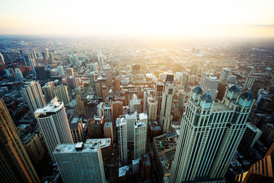 High angle view of modern buildings in city