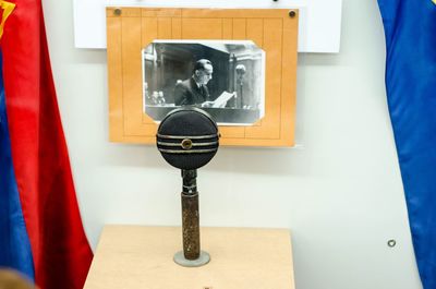 Close-up of camera on table