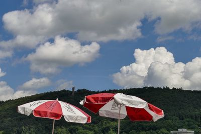 Red flag on field against sky