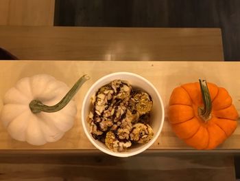 High angle view of food in bowl on table