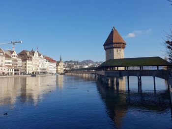 The oldest wooden bridge in europe located in the picturesque city of lucerne, switzerland 