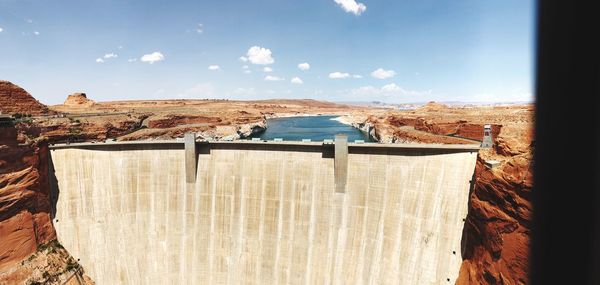 Scenic view of dam against sky