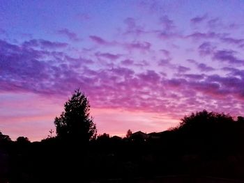 Low angle view of silhouette trees against romantic sky