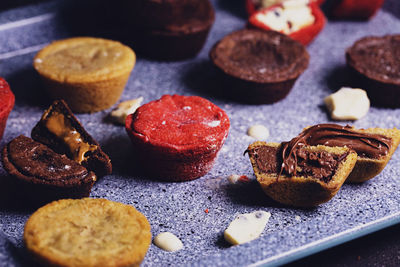 Close-up of desserts on baking sheet