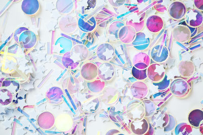 High angle view of multi colored balloons