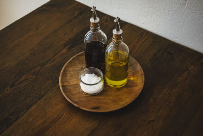 High angle view of juice in glass on table