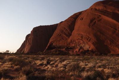 Rock formations on landscape against sky