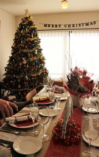 Christmas tree on table at home