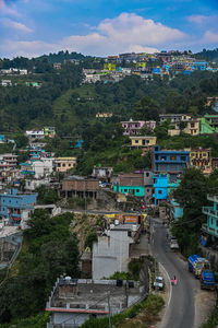 High angle view of townscape against sky