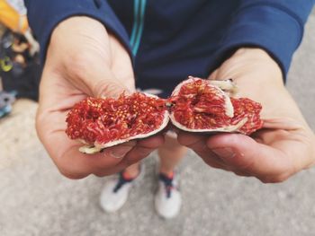 Close-up of person holding strawberries