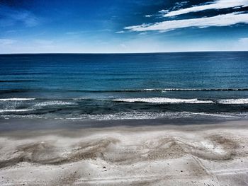 Scenic view of sea against blue sky