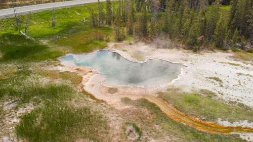 High angle view of river flowing through land