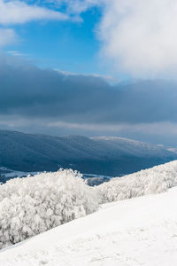 Scenic view of snow covered landscape against sky