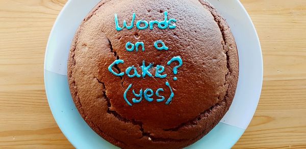 High angle view of cake on table