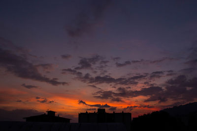 Low angle view of silhouette buildings against sky during sunset